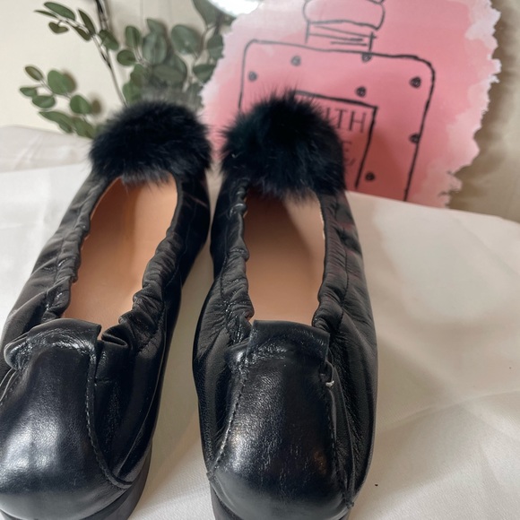 Ferca 81 Black Leather Fur Pom Ballet Flat - Picture 4 of 8